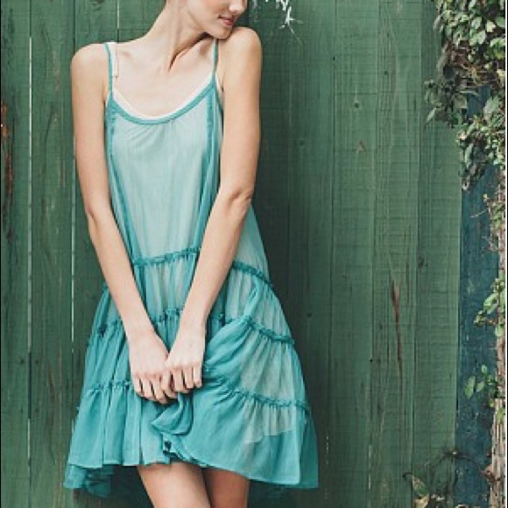 NWT AREVE Ruffle slip dress tunic extender teal